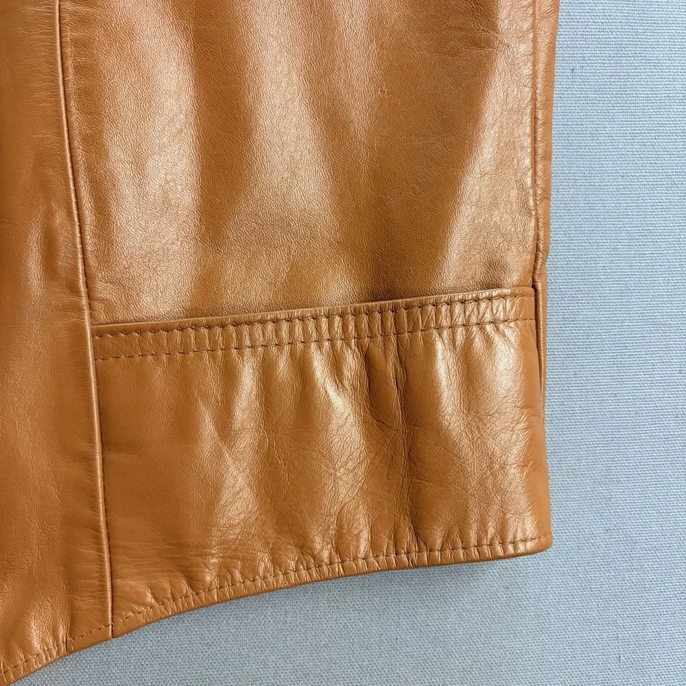 Vintage Pioneer Wear Genuine Leather Western Vest Mens 44 Tan Brown USA Cowboy